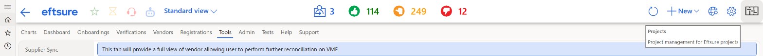 The Projects icon at the right-hand end of the Eftsure workspace header