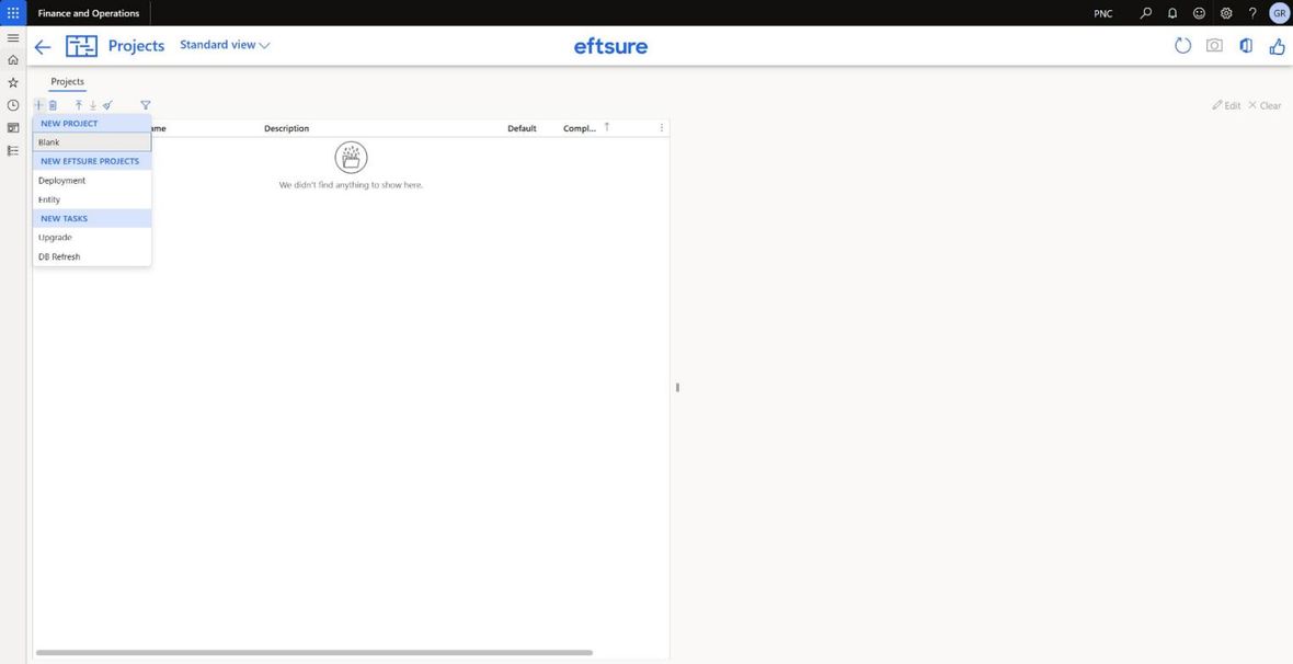 The New project menu