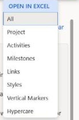 The Open in Excel menu