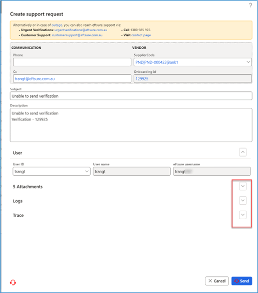 Create support request