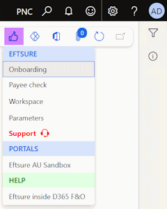 Eftsure toolbar menu