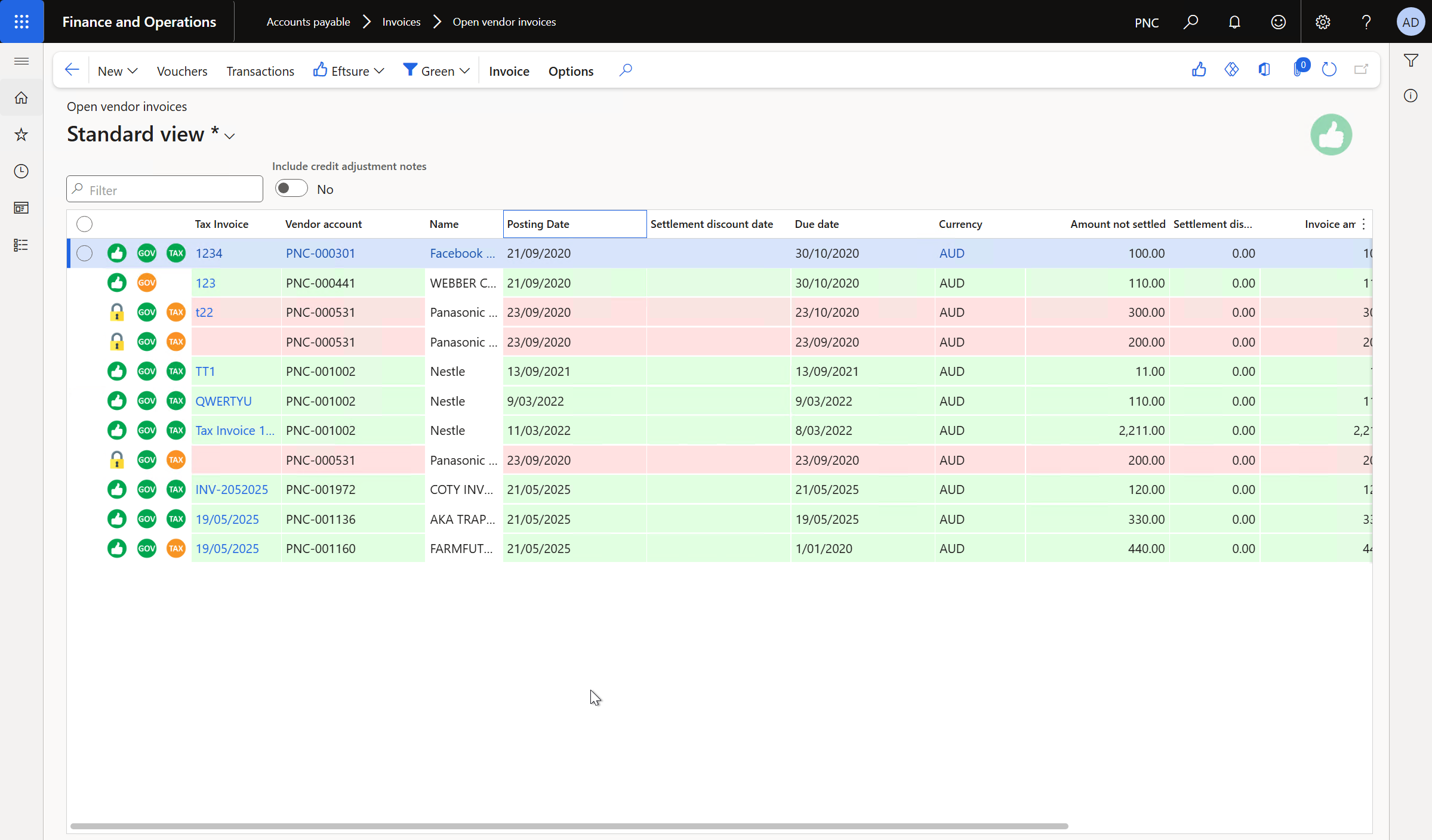 Open vendor invoices
