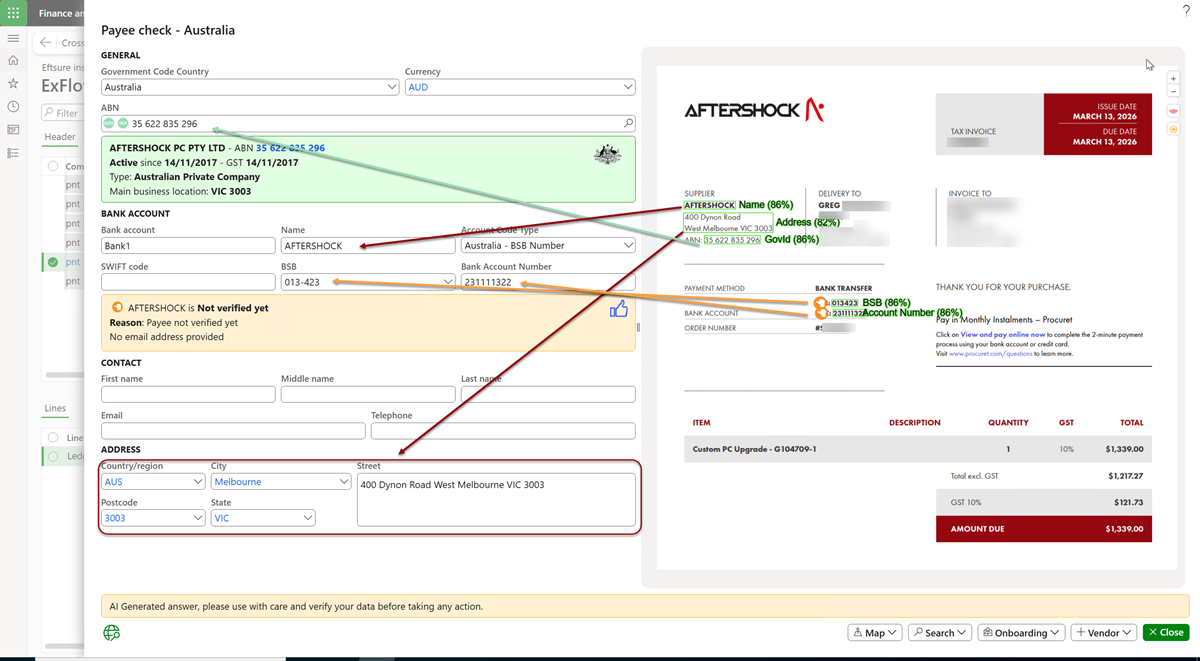 Payee check from ExFlow invoice