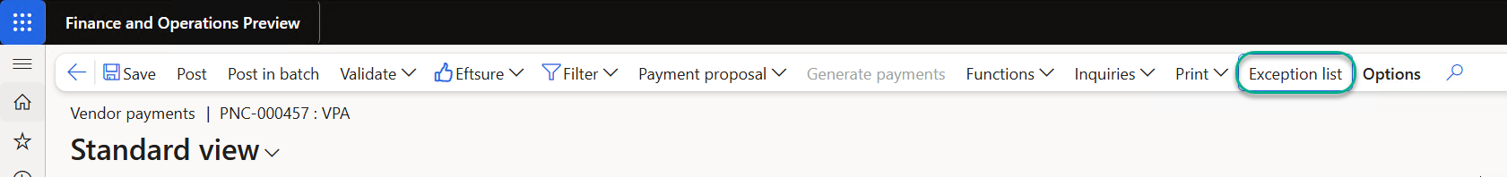Exception list button